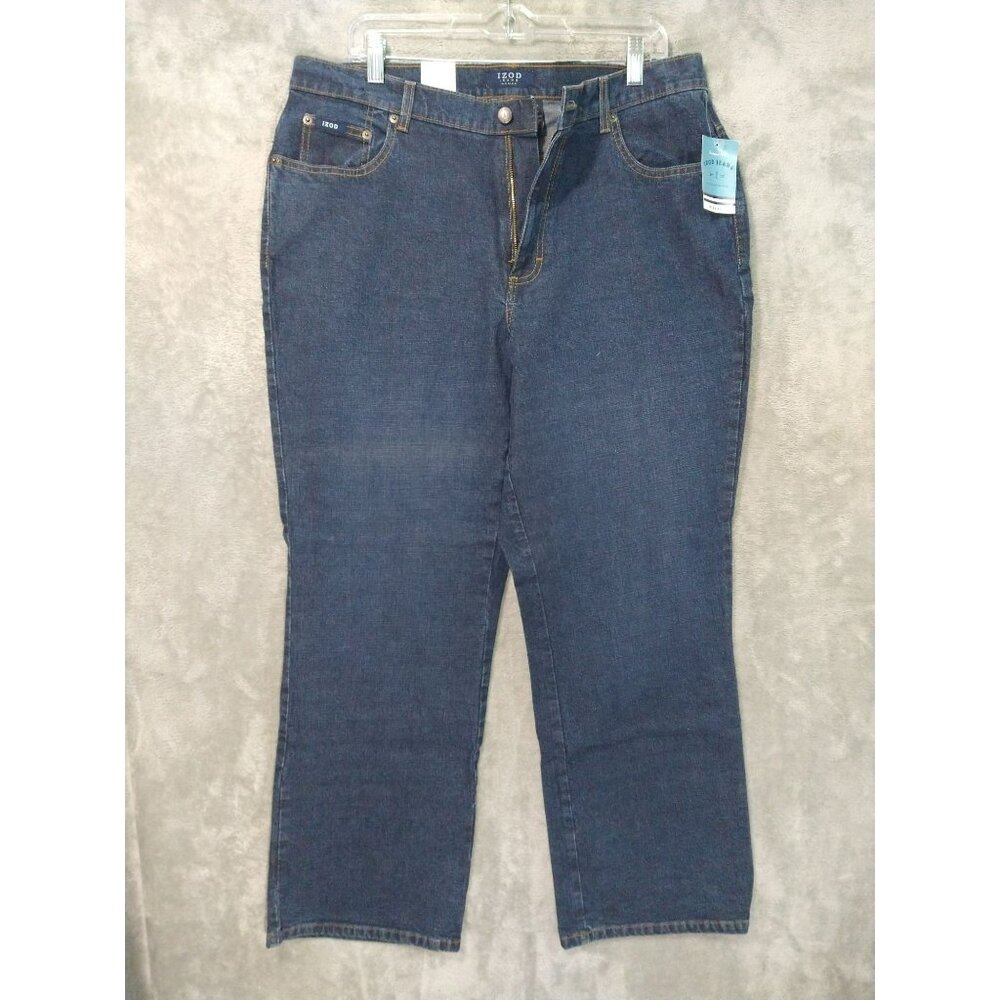 IZOD Jeans Womens 16W Blue Denim Stretch Boot Cut Straight Leg Dark Wash